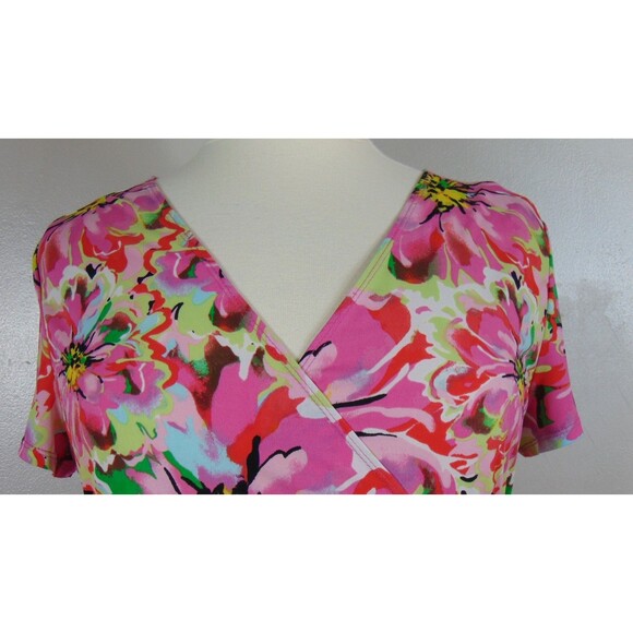 Fashion Bug Y2K Pink Floral Wrap Dress Womens Size XL Midi Cottagecore Boho Vtg - Picture 3 of 7